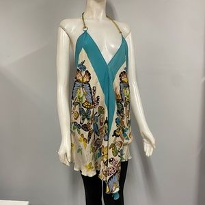 kimchi & blue 100% Silk Butterfly Halter Top Shirt M/L